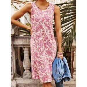 J. Jill Pink & White Paisley Print Modal Cotton Blend Seamed Dress Sz M Coastal